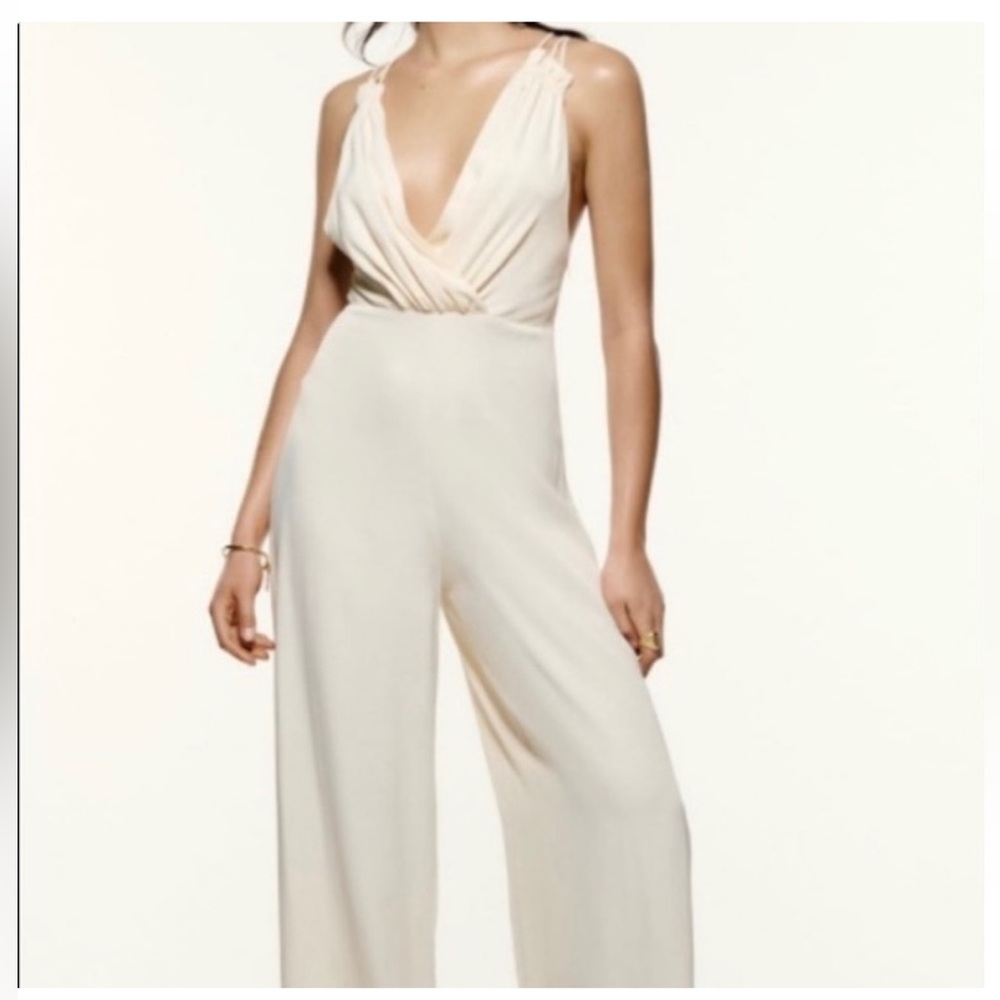 NWT ZARA silk open back jumpsuit wide leg, medium